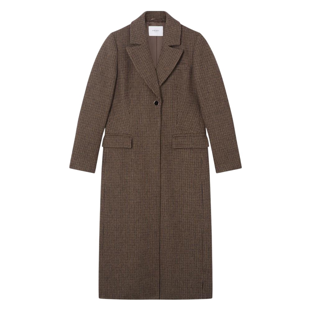 L.K. Bennett Dakota Brown Mini Check Single Breasted Coat